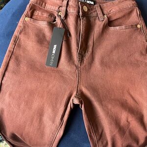 Fashion Nova Women's Coated Reddish-Brown Skinny Jeans